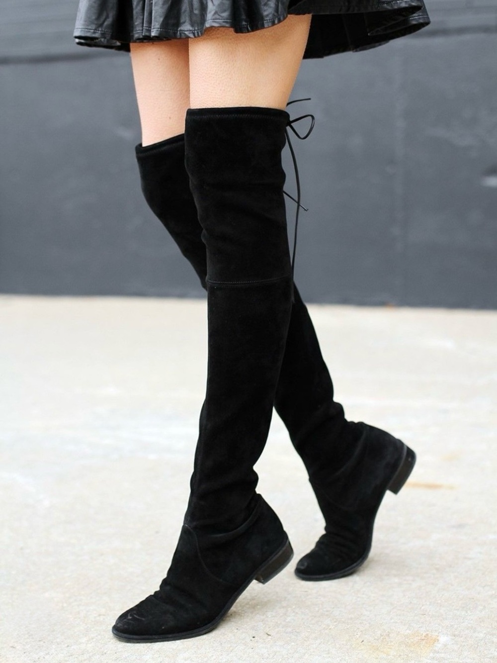 Stuart Weitzman Black Over-the-Knee Tie-Back Stretch Boots